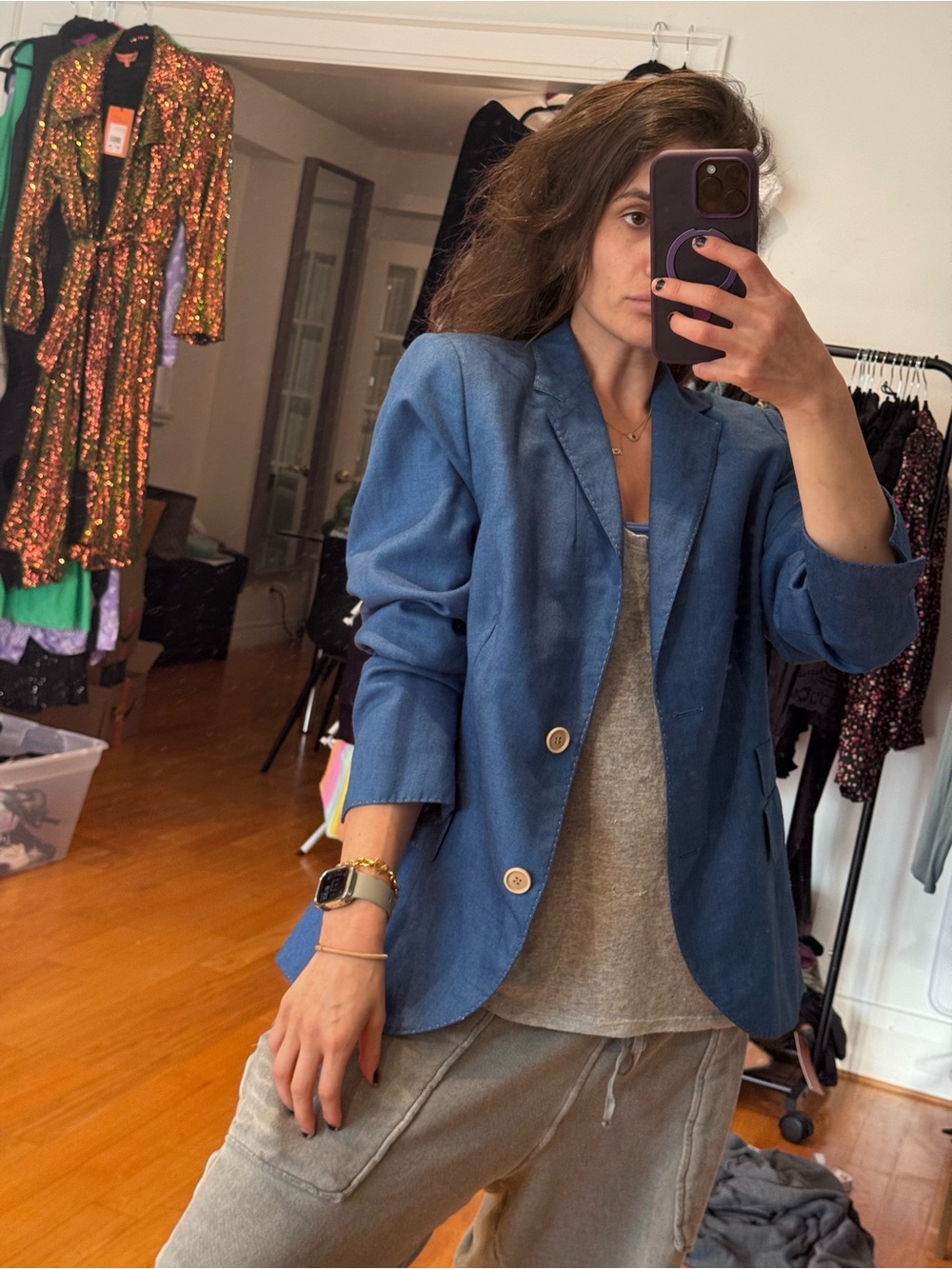 Akris Blue Cashmere Silk Pick Stitch Blazer Jacket